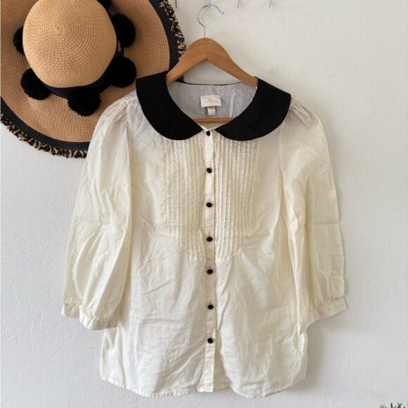 Erin Fetherston x Target Cream Cotton Blouse Peter Pan Collar Twee Y2K - Picture 4 of 14